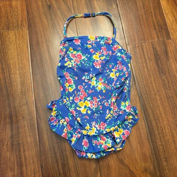 Ralph Lauren blue floral halter one piece bathing suit - Picture 1 of 5